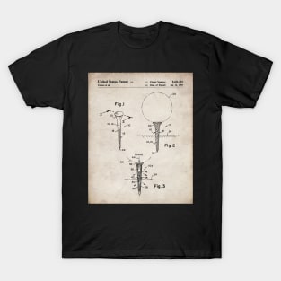 Golf Tee Patent - Golfing Fan Golfer Gift Art - Antique T-Shirt